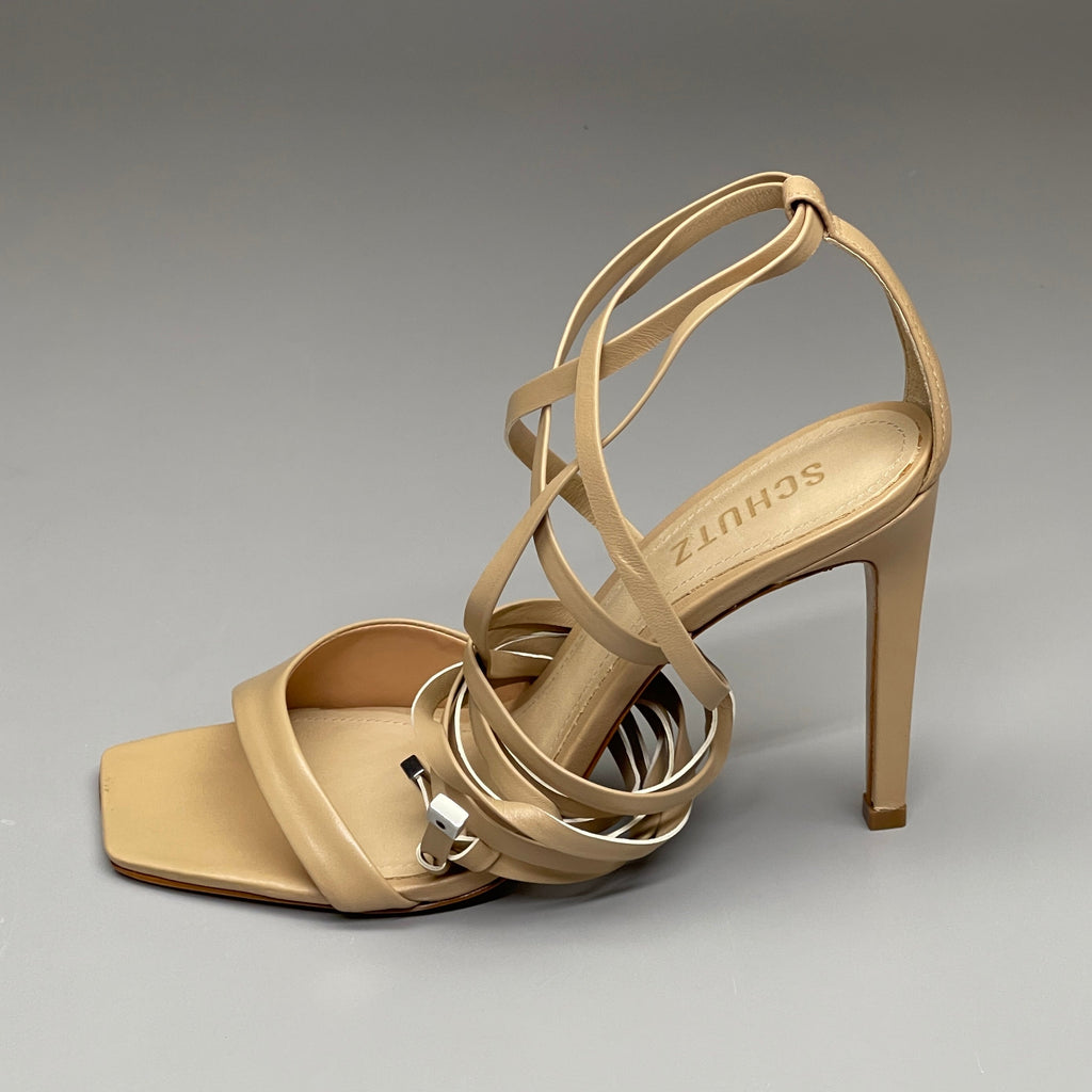 SCHUTZ Bryce Ankle Tie Women's Leather High Heel Sandal Light Nude Sz 8B (New)