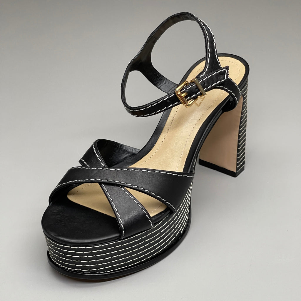 SCHUTZ Keefa Casual Women's Leather Sandal Black Platform 4" Heel Shoes Sz 8.5B