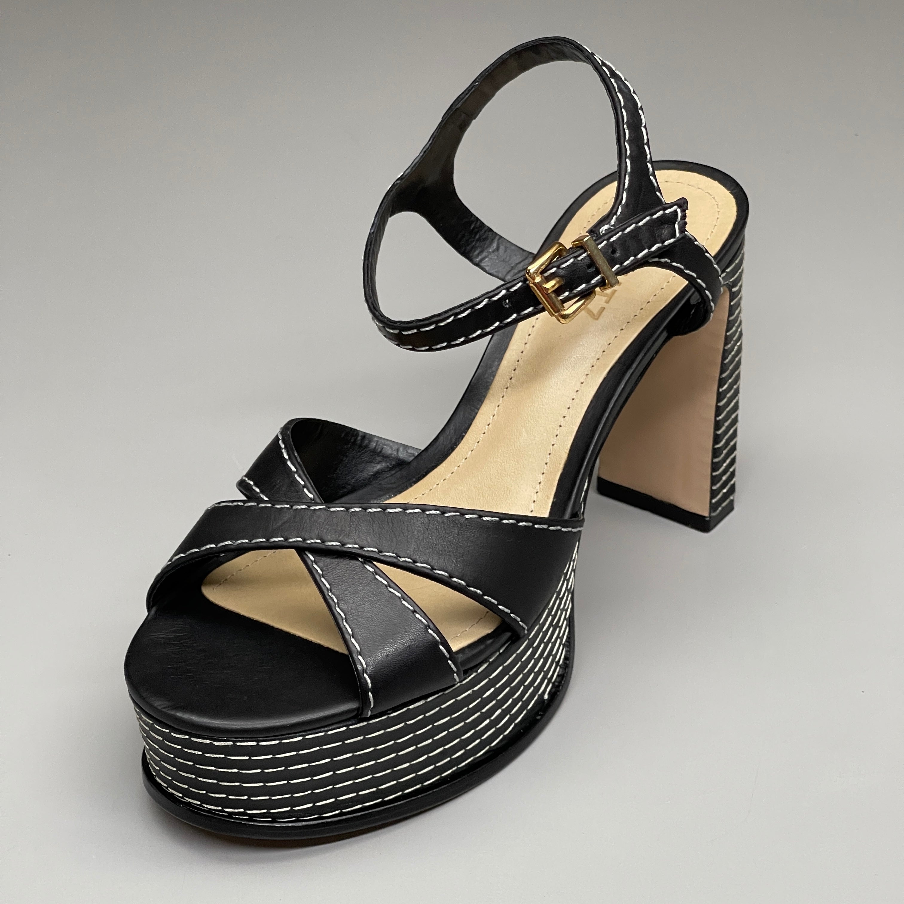SCHUTZ Keefa Casual Women's Leather Sandal Black Platform 4" Heel Shoes Sz 8.5B