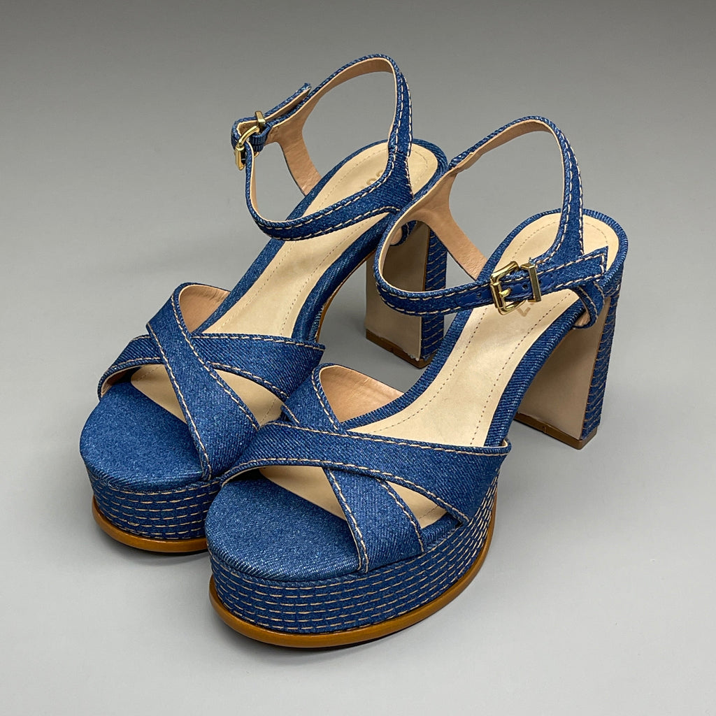 SCHUTZ Keefa Casual Denim Women's 4" Heeled Sandal Platform Blue Sz 9B (New)
