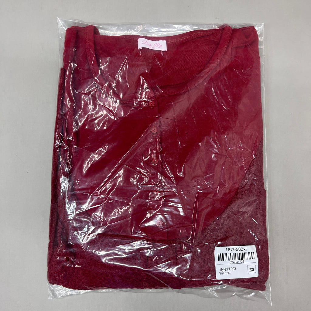 PINK LILY Take the Leap Henley Waffle Knit Blouse Women's Sz 2XL Cranberry PL903 (New)