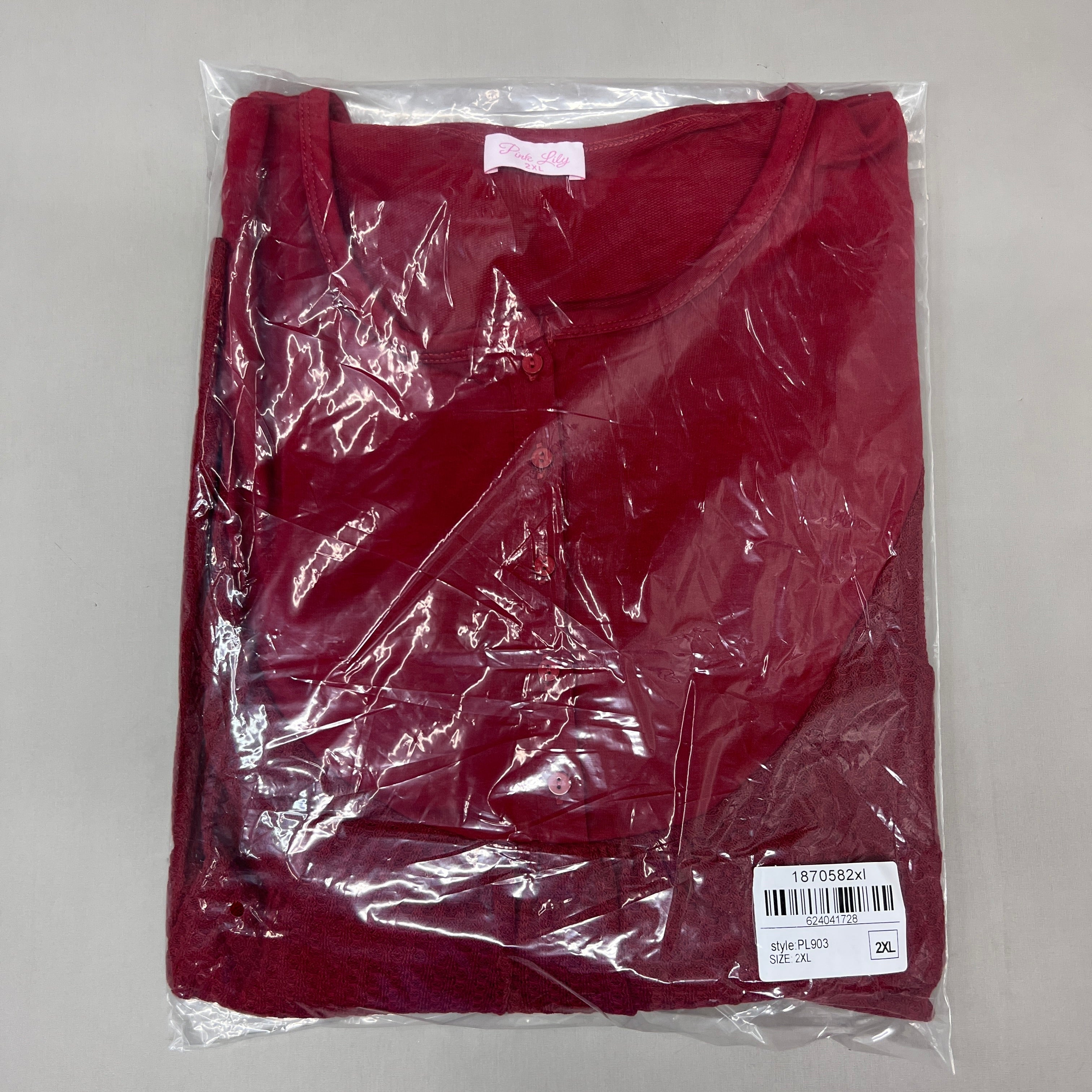 PINK LILY Take the Leap Henley Waffle Knit Blouse Women's Sz 2XL Cranberry PL903 (New)