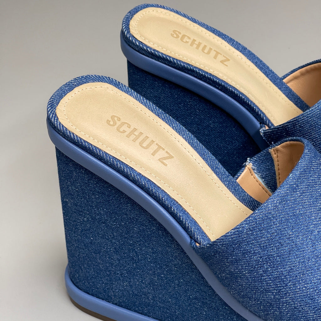 SCHUTZ Dalle Denim Women's Wedge Sandal Blue Platform Shoe Sz 7.5B (New)