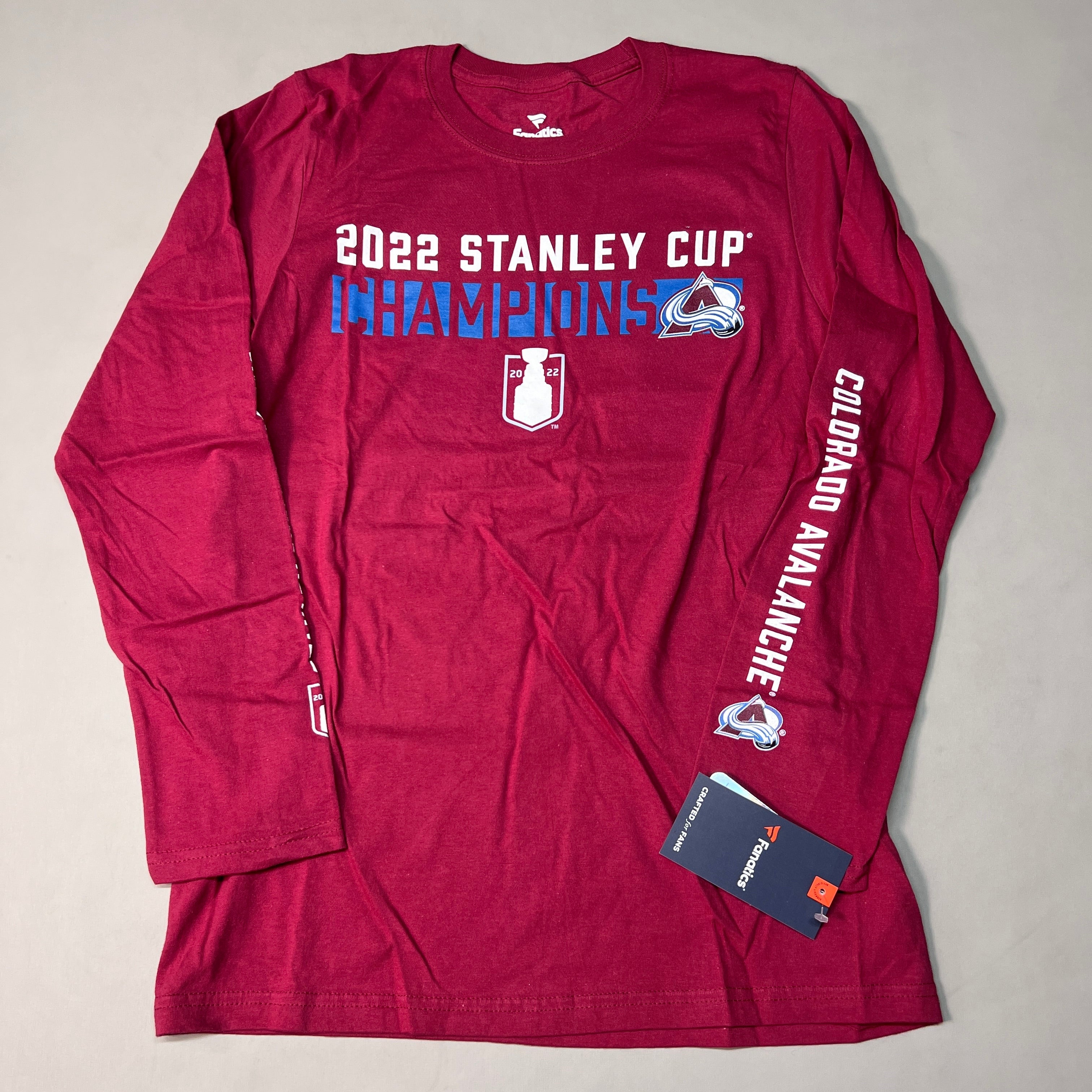 FANATICS 2022 Stanley Cup Champions Colorado Avalanche Long Sleeve T-shirt Sz S Burgundy 058N SC Champs (New)