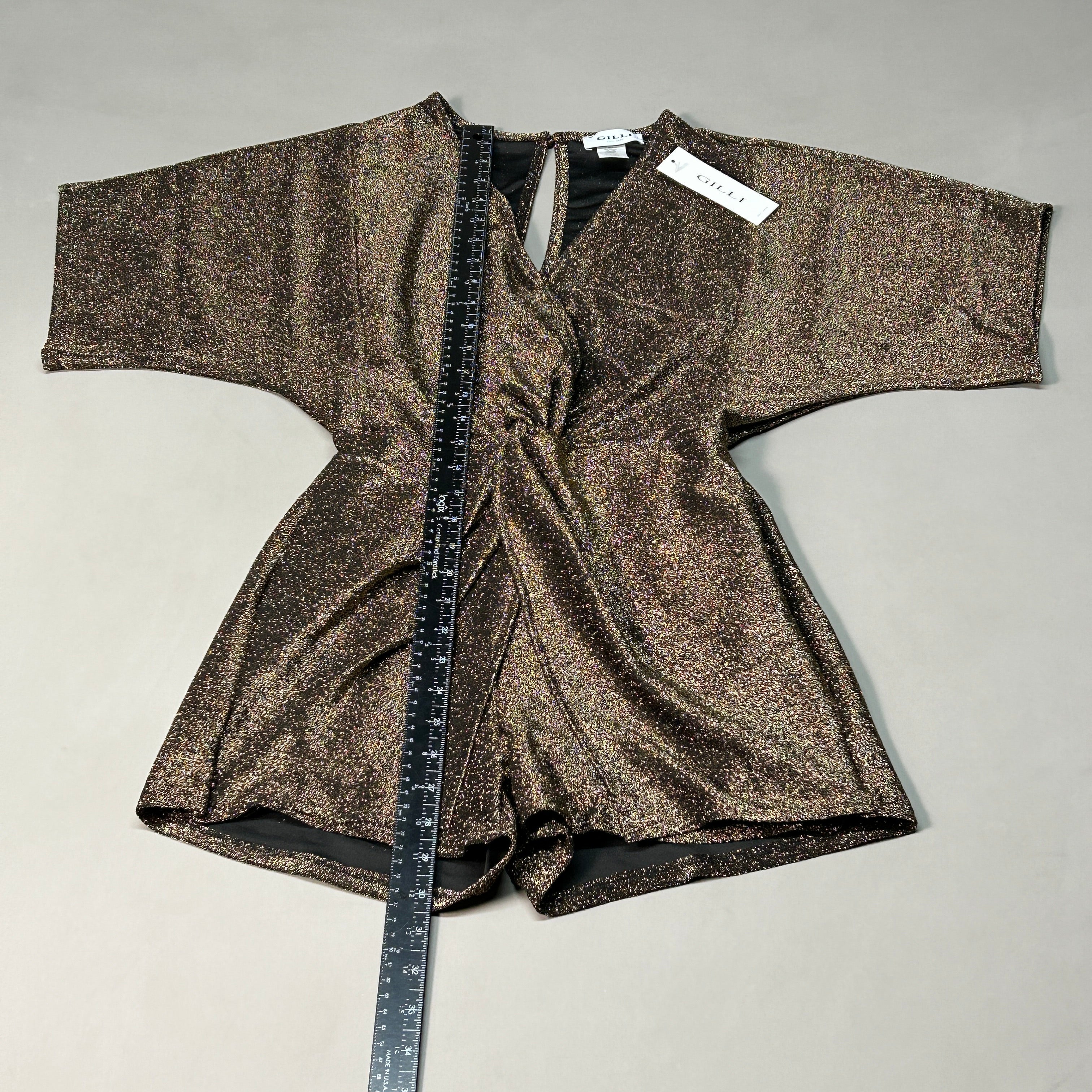 GILLI Twist Front Romper Black/Gold Size Large (New)