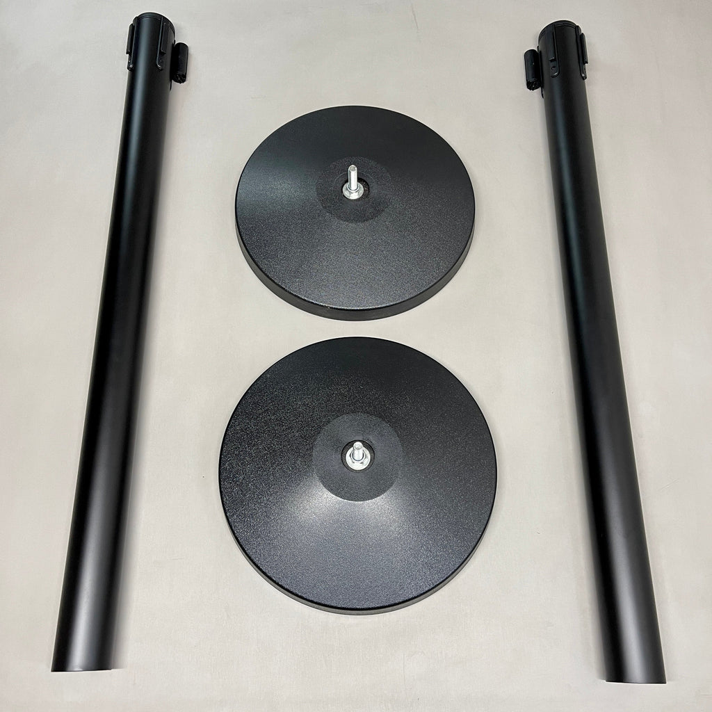 Queueway 2-PACK of Stanchion Black Barrier Posts W/ 7' x 2" Retractable Black Webbing QWYPOST-33-B9 (New)