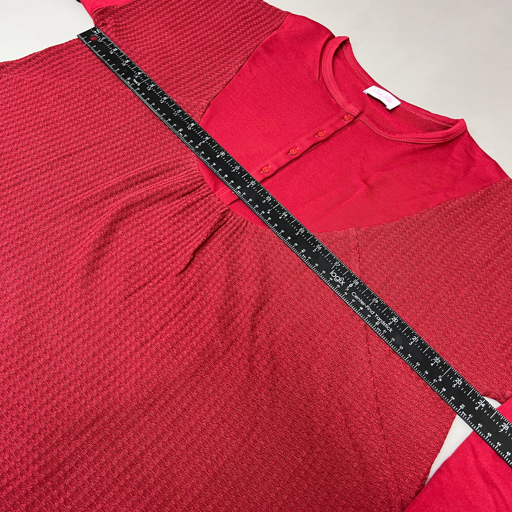 PINK LILY Take the Leap Henley Waffle Knit Blouse Women's Sz S Cranberry PL903 (New)
