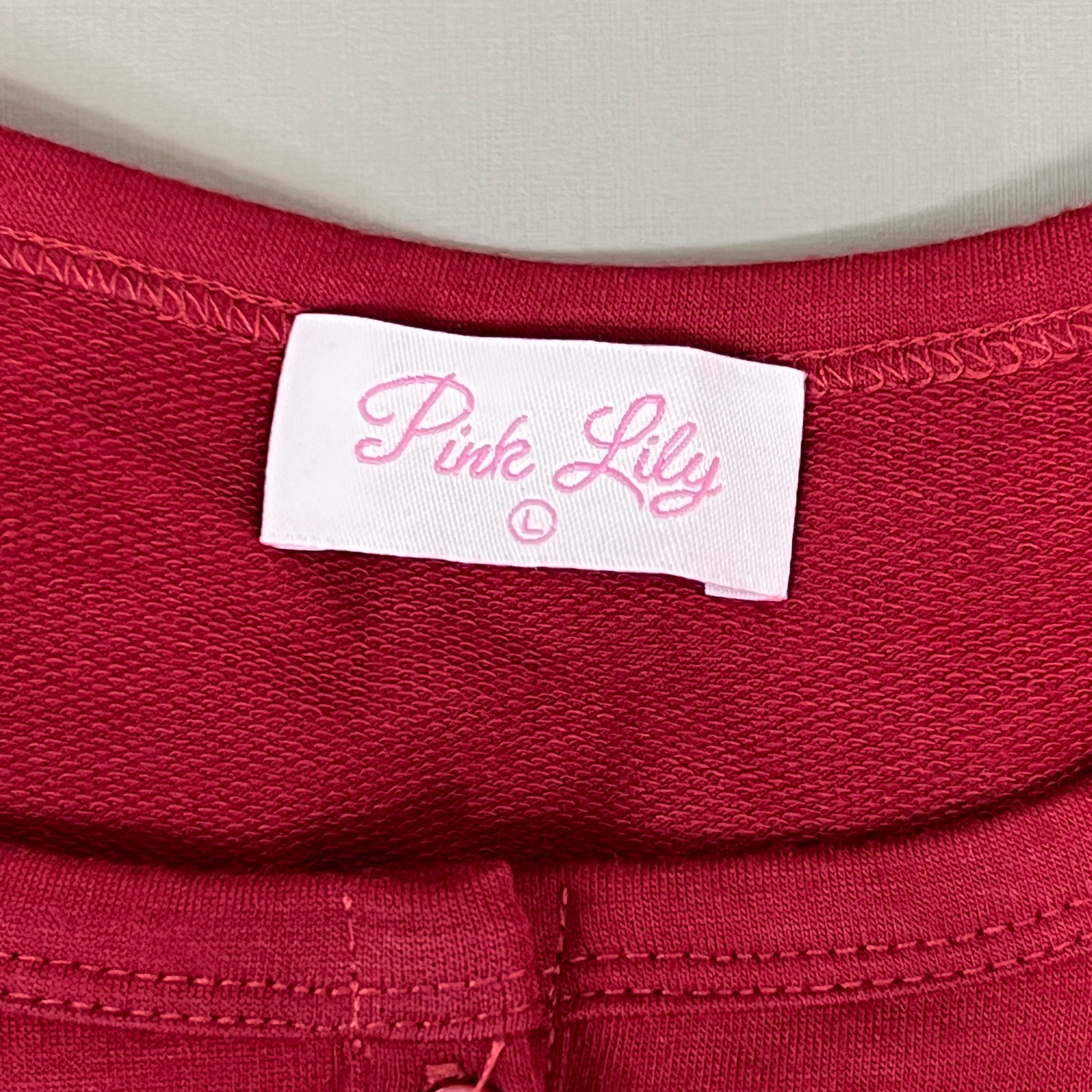 PINK LILY Take the Leap Henley Waffle Knit Blouse Women's Sz L Cranberry PL903 (New)