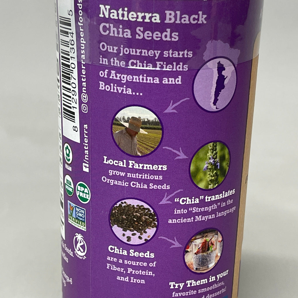 ZA@ NATIERRA Nature & Earth Organic Black Chia Seeds 7 oz Shaker BB 08/25