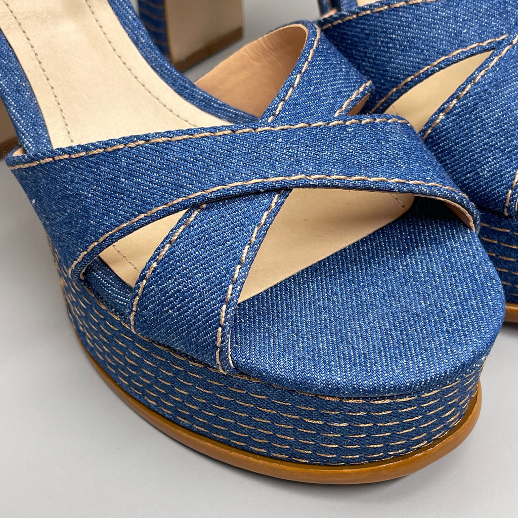 SCHUTZ Keefa Casual Denim Women's 4" Heeled Sandal Platform Blue Sz 9B (New)
