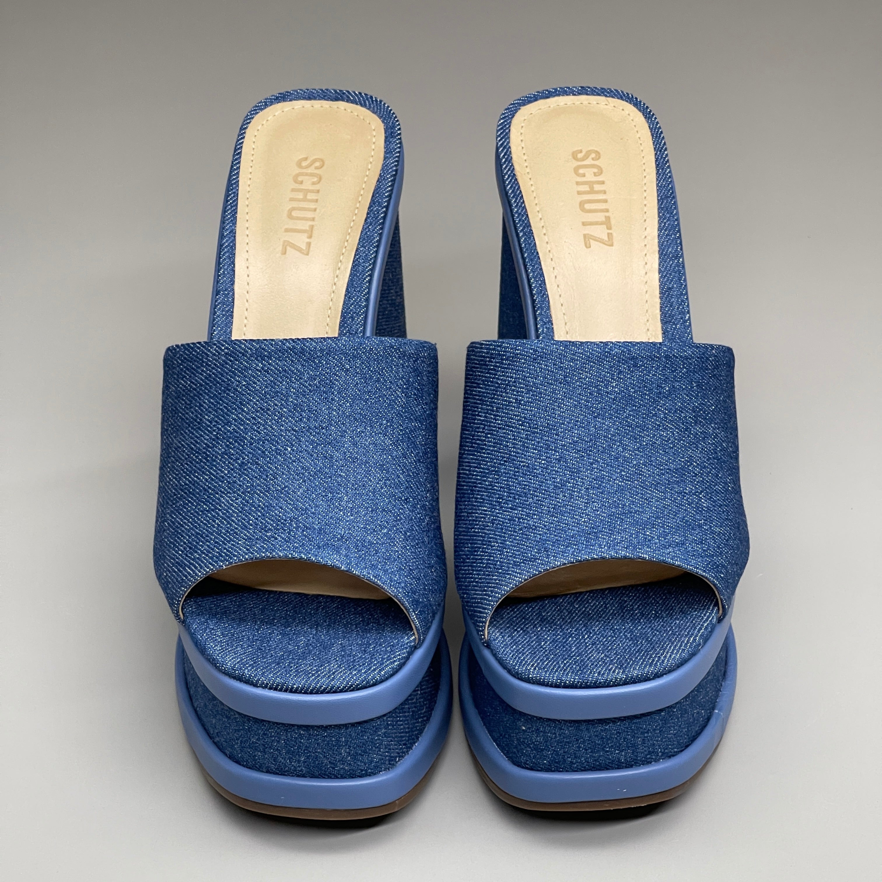 SCHUTZ Dalle Denim Women's Wedge Sandal Blue Platform Shoe Sz 7B (New)