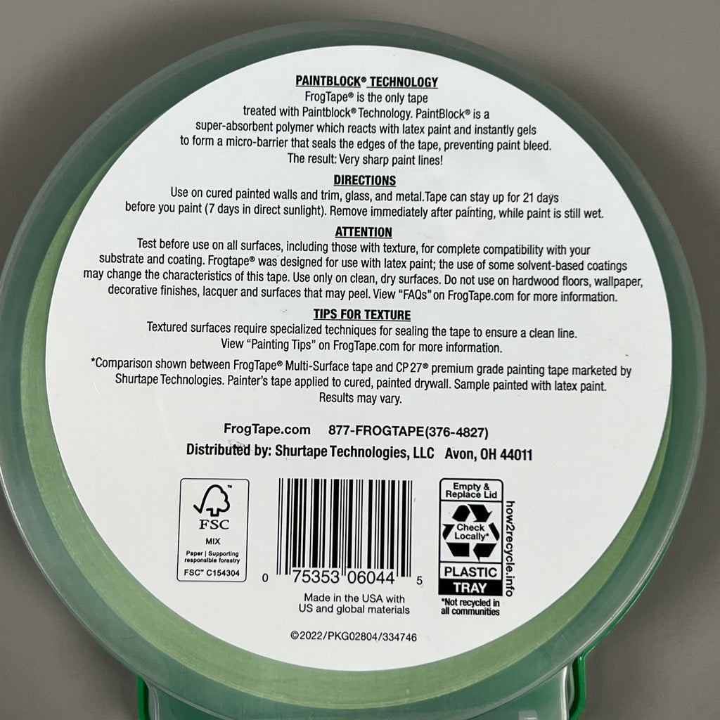 2-PK SHURTAPE FROGTAPE Multi-Surface Masking Tape Green 1.41 in x 60 yd 1396747 (New)
