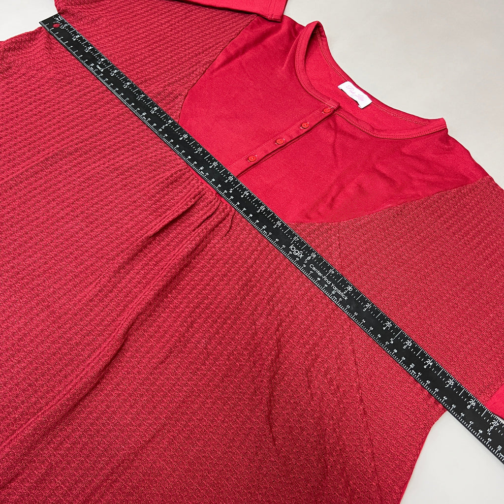 PINK LILY Take the Leap Henley Waffle Knit Blouse Women's Sz L Cranberry PL903 (New)