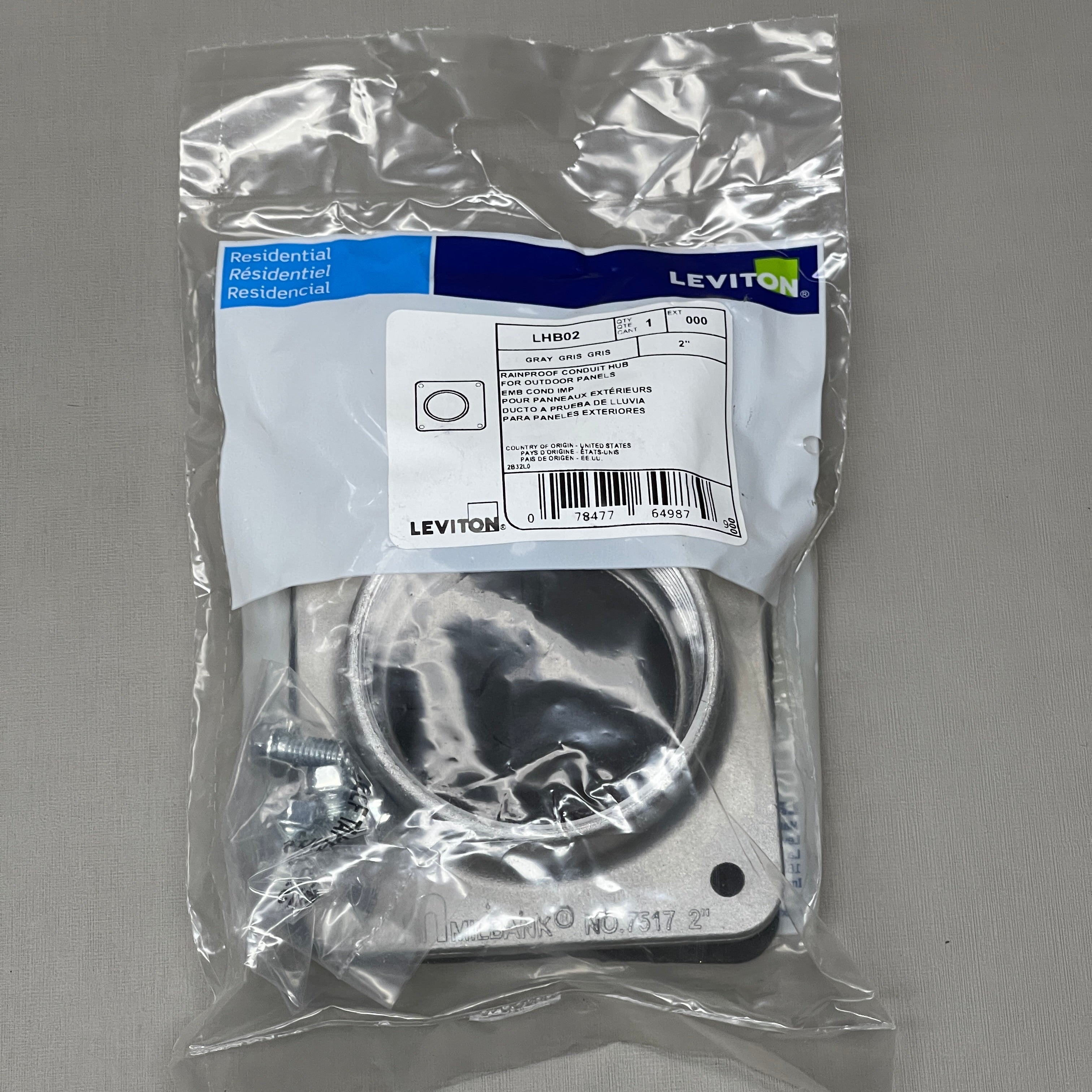 LEVITON Rainproof 2" Conduit Hub for Outdoor Panels 000-LHB02 (New)