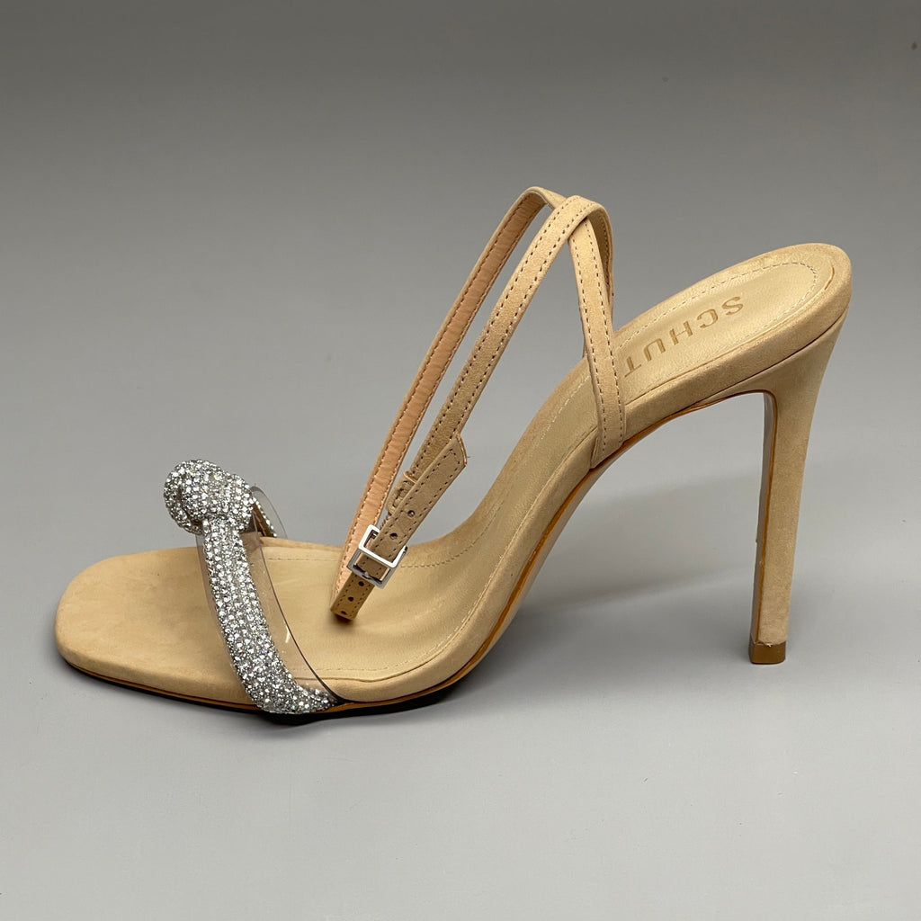 SCHUTZ Peaky Nubuck & Vinyl Multimaterial Women's Sandal Heel Light Nude Sz 8B (New)