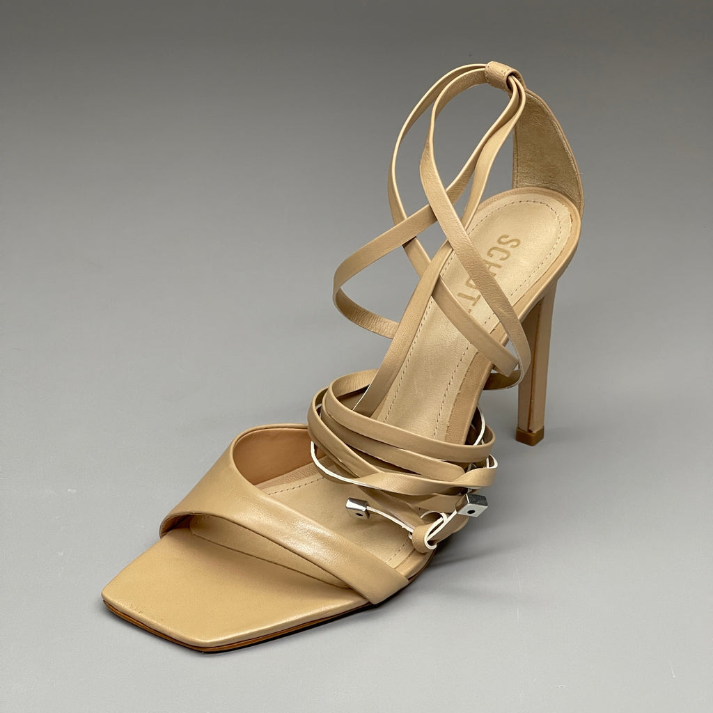 SCHUTZ Bryce Ankle Tie Women's Leather High Heel Sandal Light Nude Sz 5B (New)