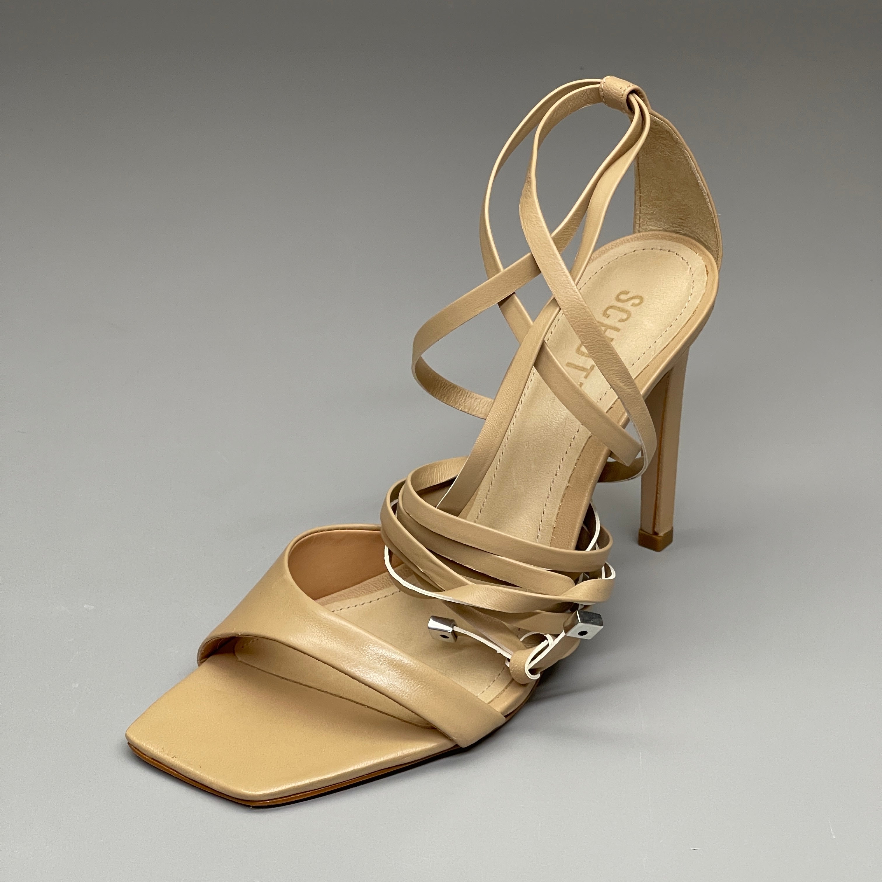 SCHUTZ Bryce Ankle Tie Women's Leather High Heel Sandal Light Nude Sz 5B (New)