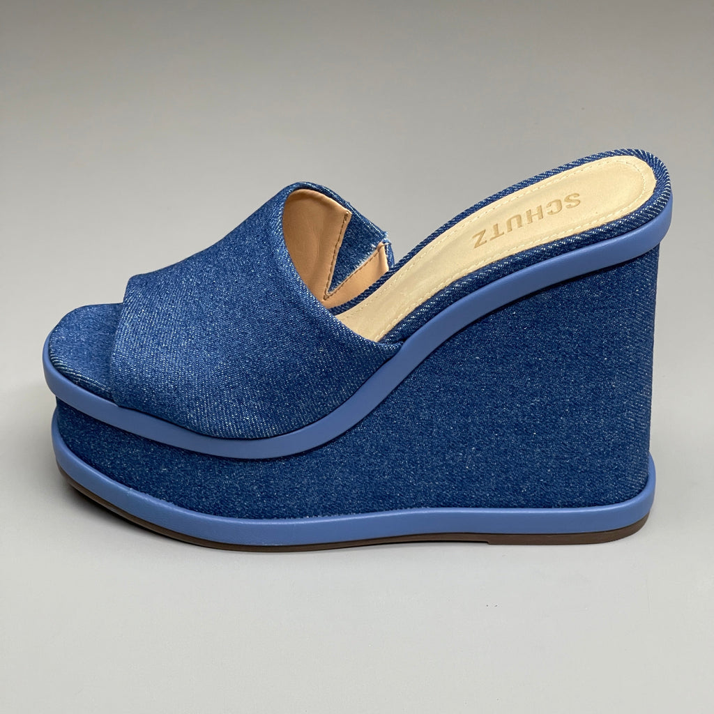 SCHUTZ Dalle Denim Women's Wedge Sandal Blue Platform Shoe Sz 7.5B (New)