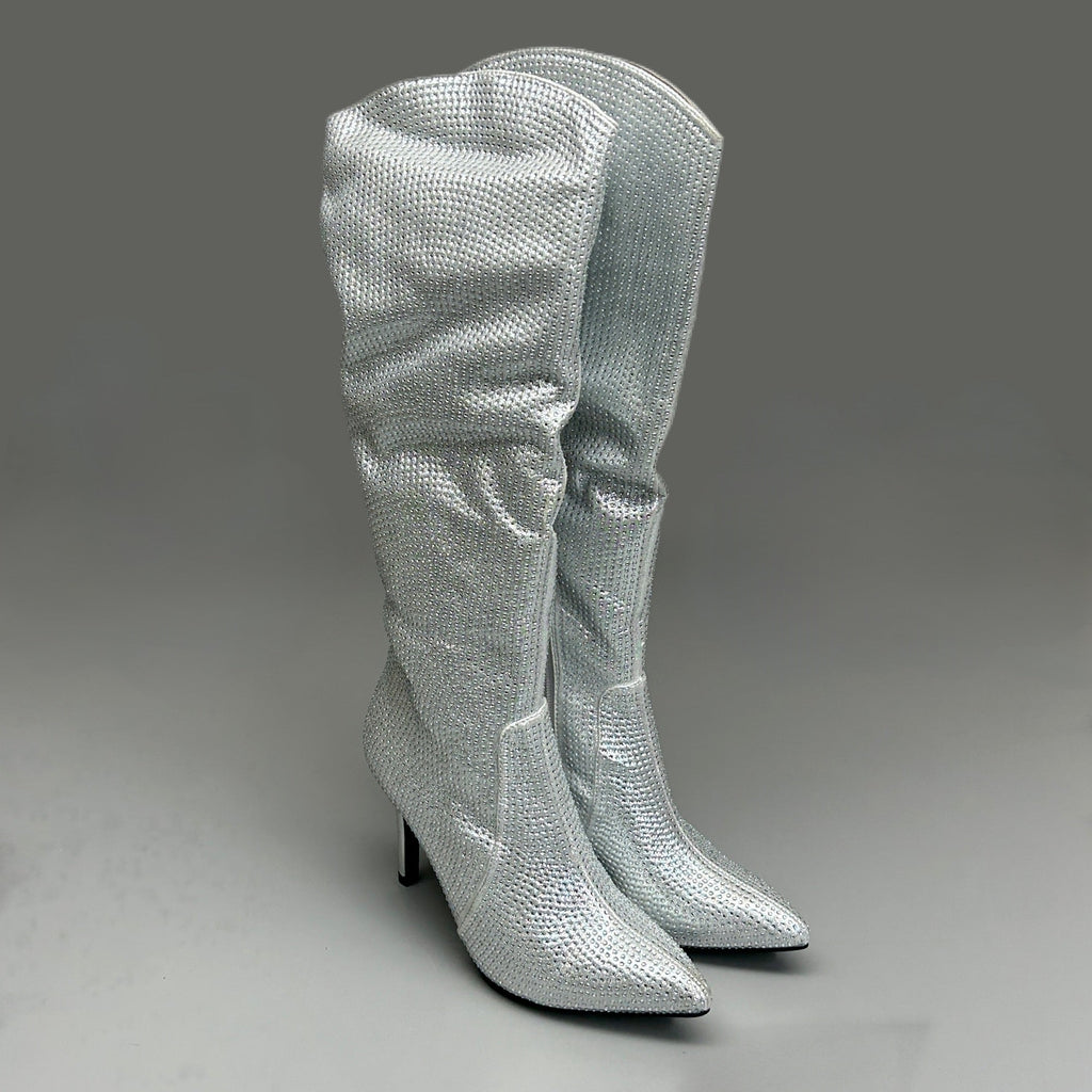 MIA Mackynzie Silver Stone Tall Heeled Boots Sz 9M Q100302