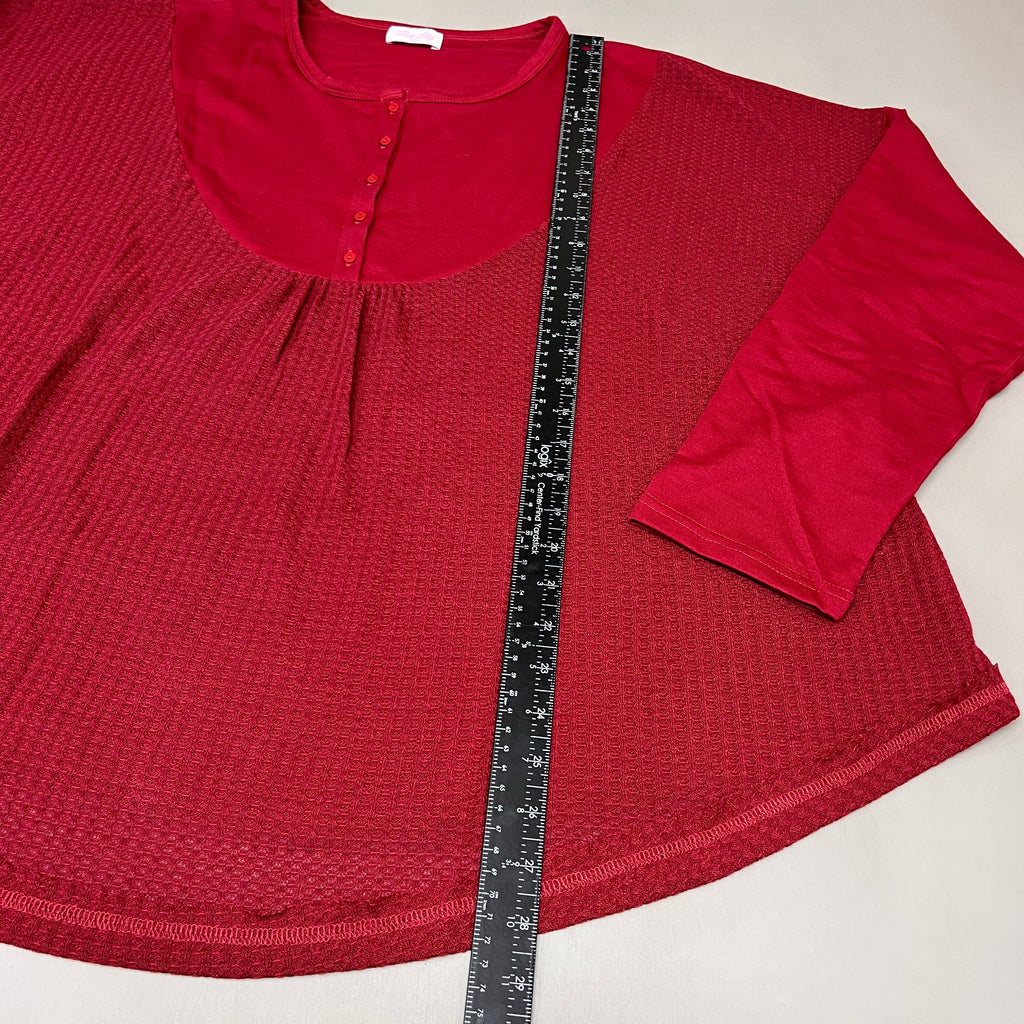 PINK LILY Take the Leap Henley Waffle Knit Blouse Women's Sz 2XL Cranberry PL903 (New)