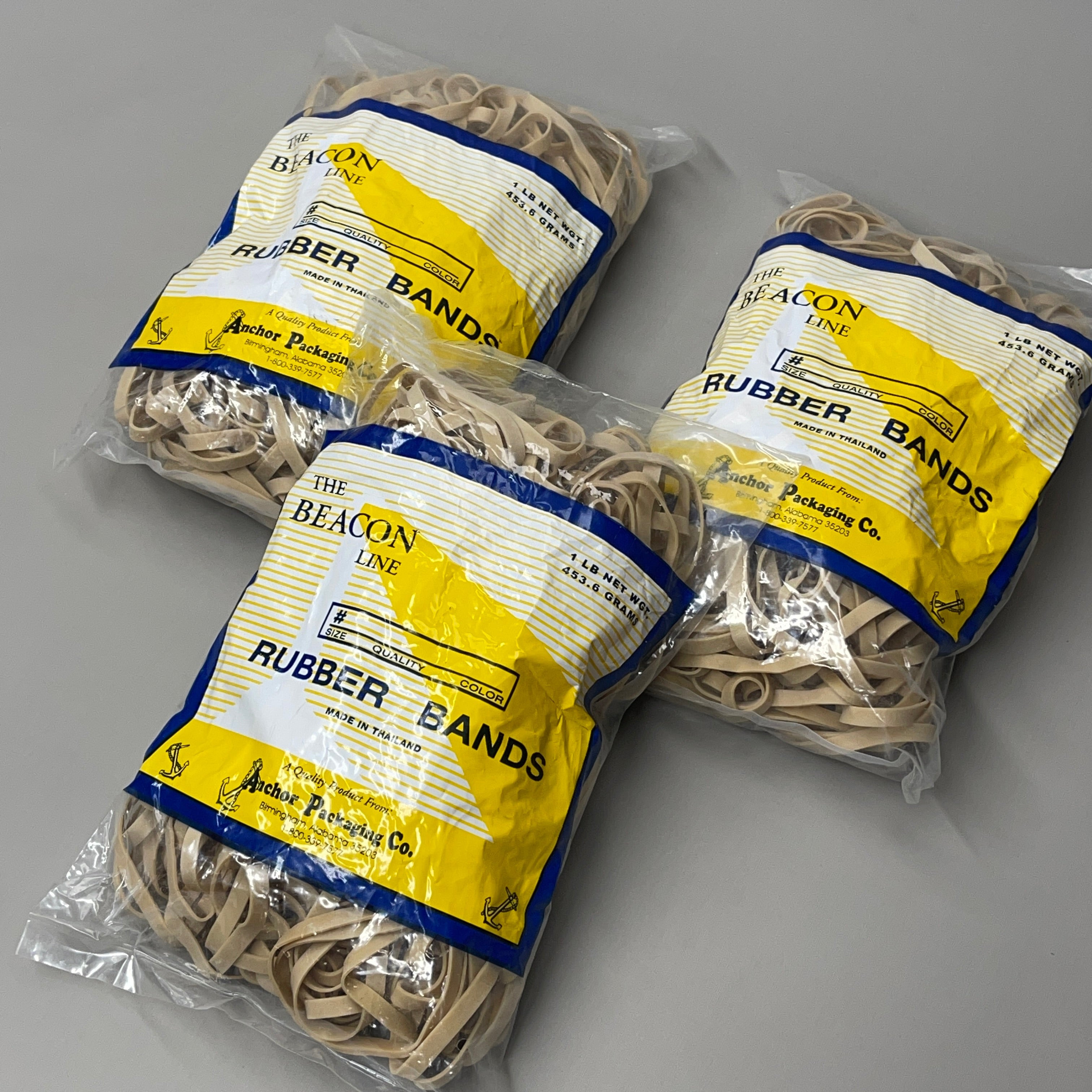 ANCHOR PACKAGING CO The Beacon Line Rubber Bands 3 lbs Total (3 x 1 lb Bags) Size 64 (New)