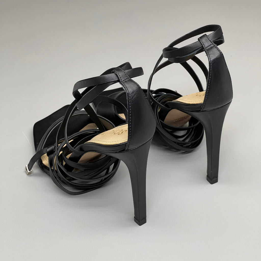 SCHUTZ Bryce Ankle Tie Women's Leather High Heel Strappy Sandal Black Sz 8B (New)