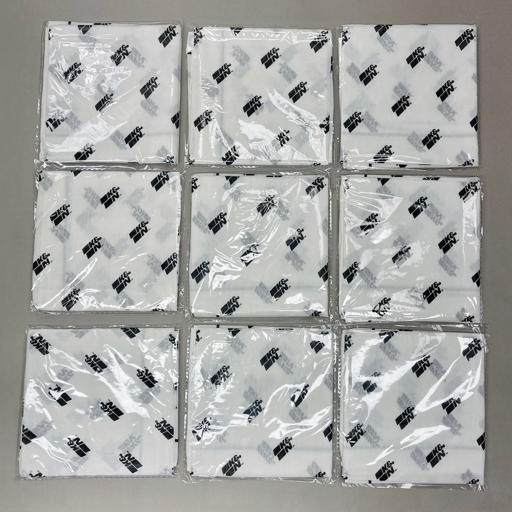K&N (9 PACK) Bandana Neck Gator Handkerchief White/Black 87-4018-Bandana