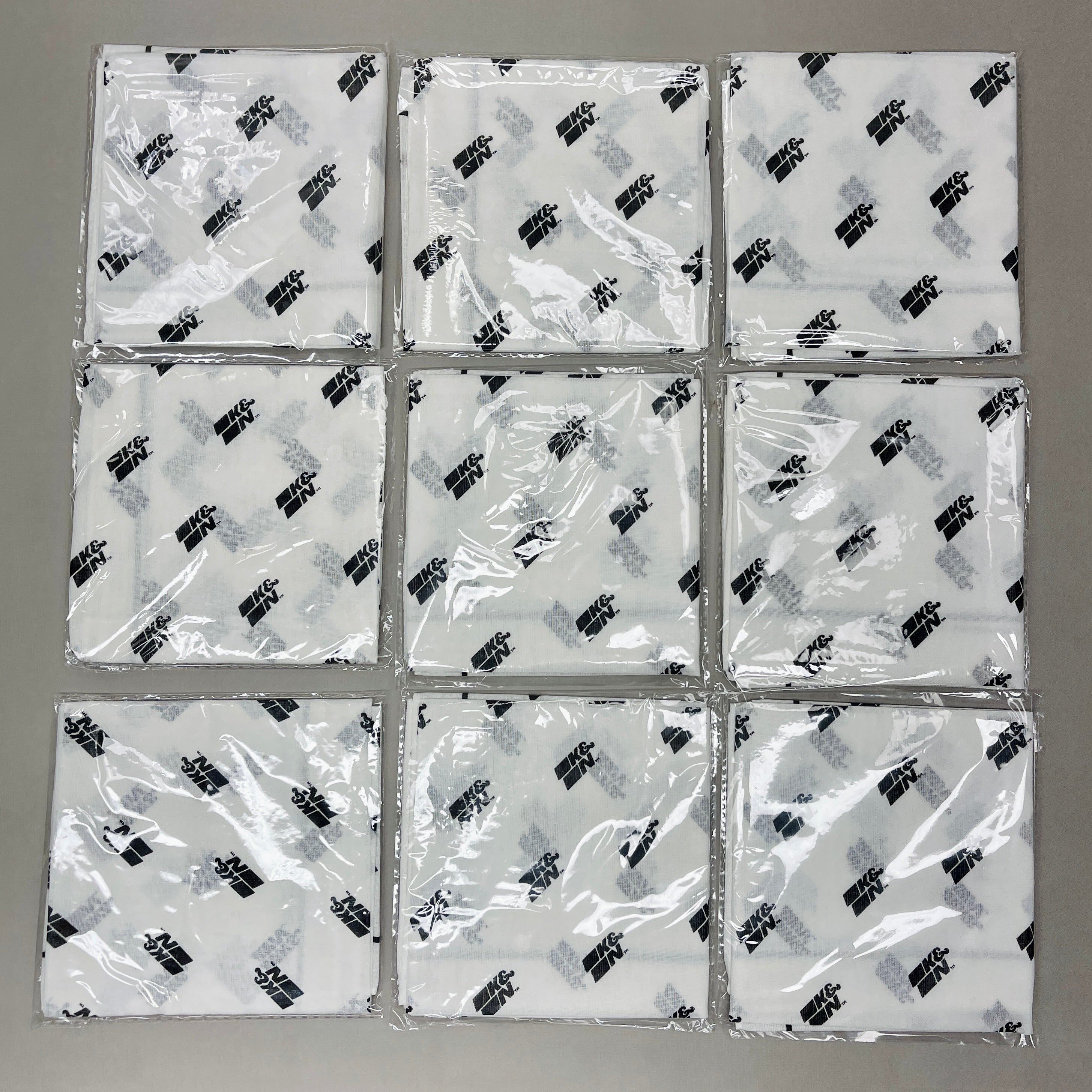 K&N (9 PACK) Bandana Neck Gator Handkerchief White/Black 87-4018-Bandana