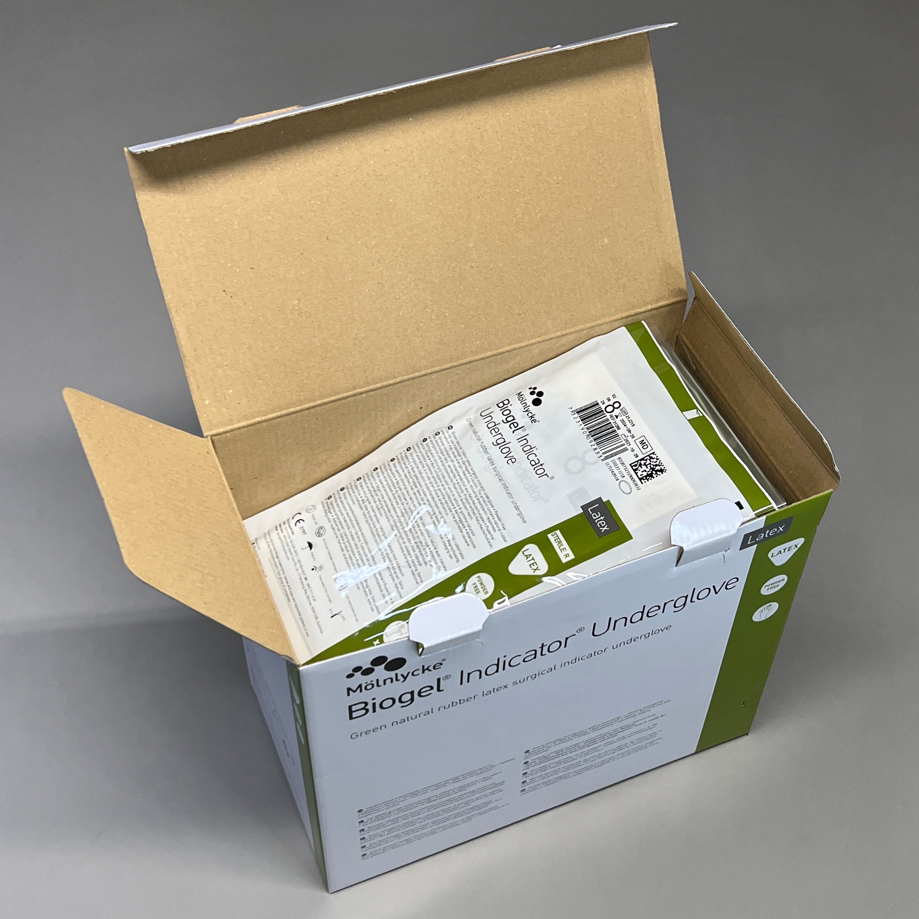 MOLNLYCKE Biogel Latex Surgical Indicator Underglove SZ 8 Green 50 Pairs 31280 (New)