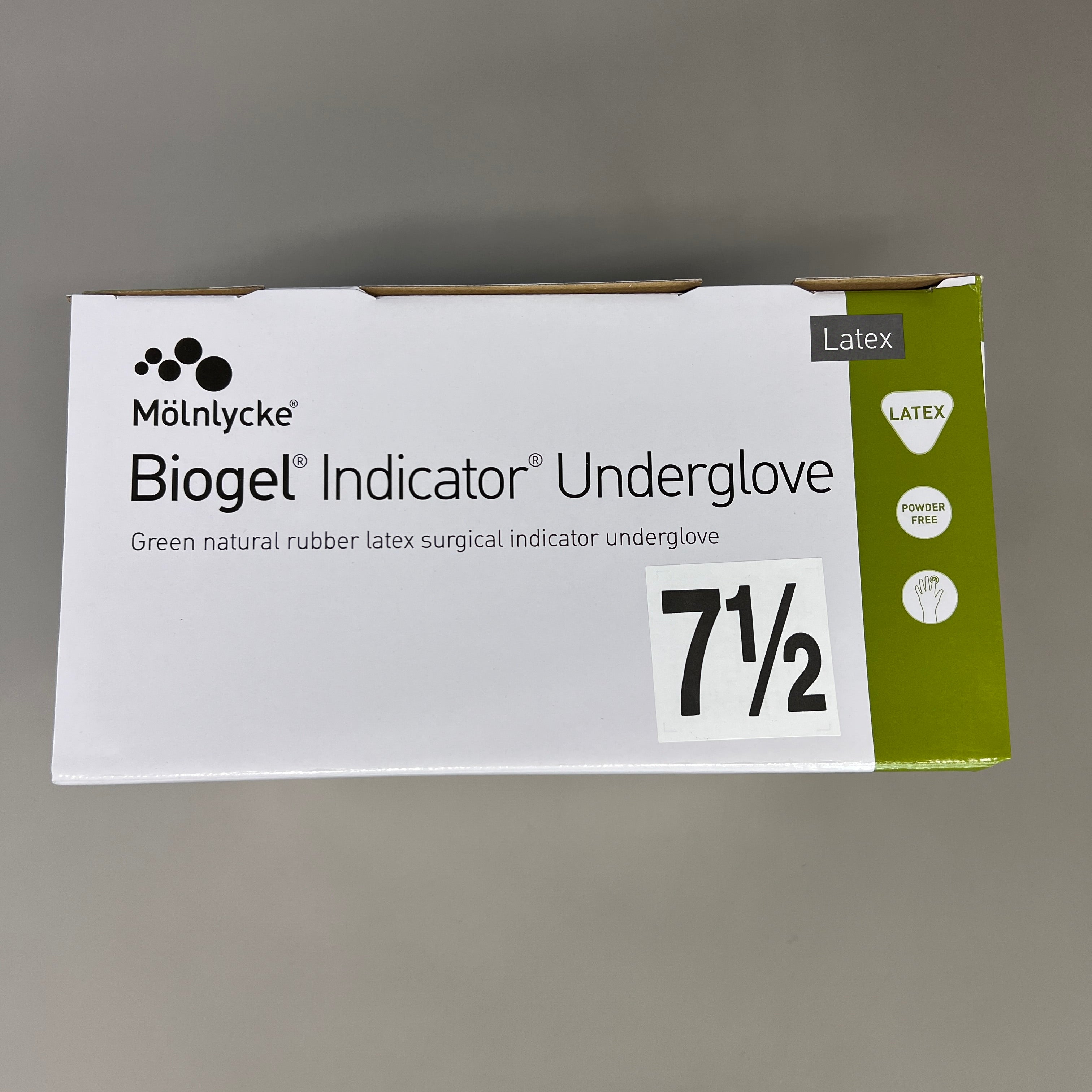 MOLNLYCKE Biogel Latex Surgical Indicator Underglove SZ 7.5 Green 50 Pairs 31275 (New)