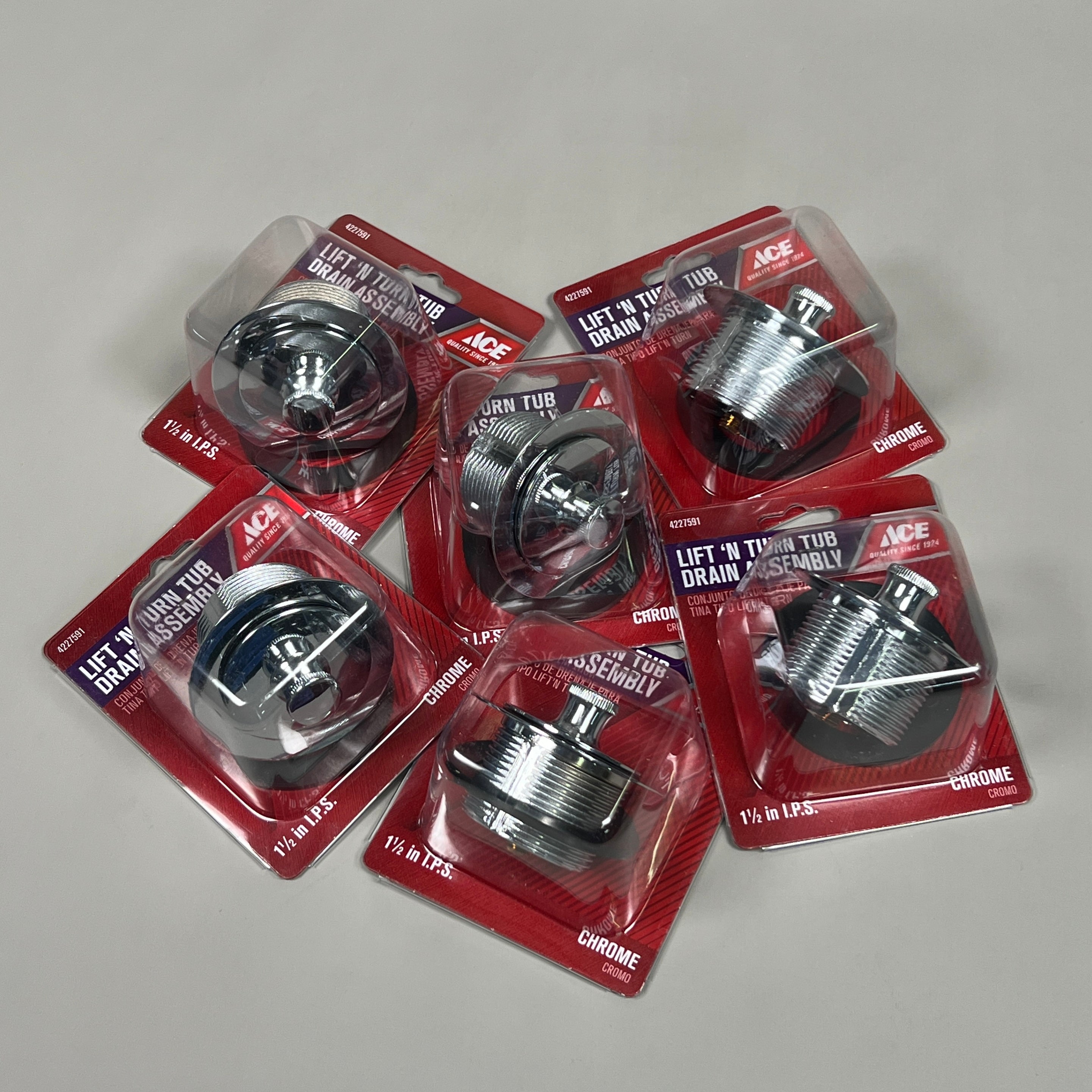 ACE 6-PACK of Lift 'n Turn Tub Drain Polished Metal Assembly 1-1/2 in.  (New)