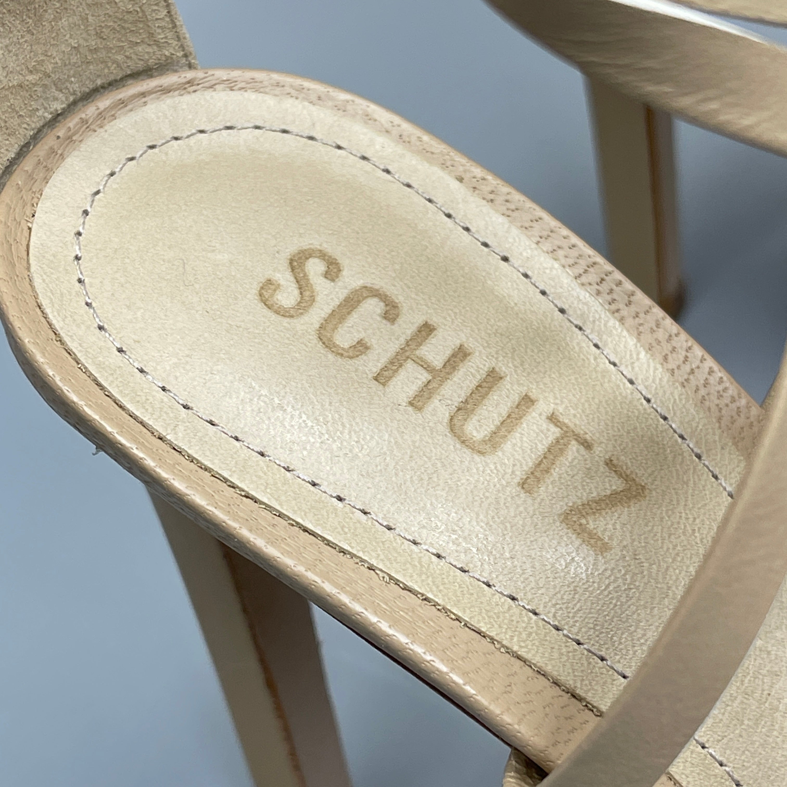SCHUTZ Bryce Ankle Tie Women's Leather High Heel Sandal Light Nude Sz 6B (New)