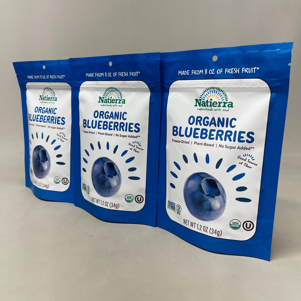 NATIERRA Nature & Earth Freeze-Dried Organic Blueberries 1.2oz -3 packs (New)