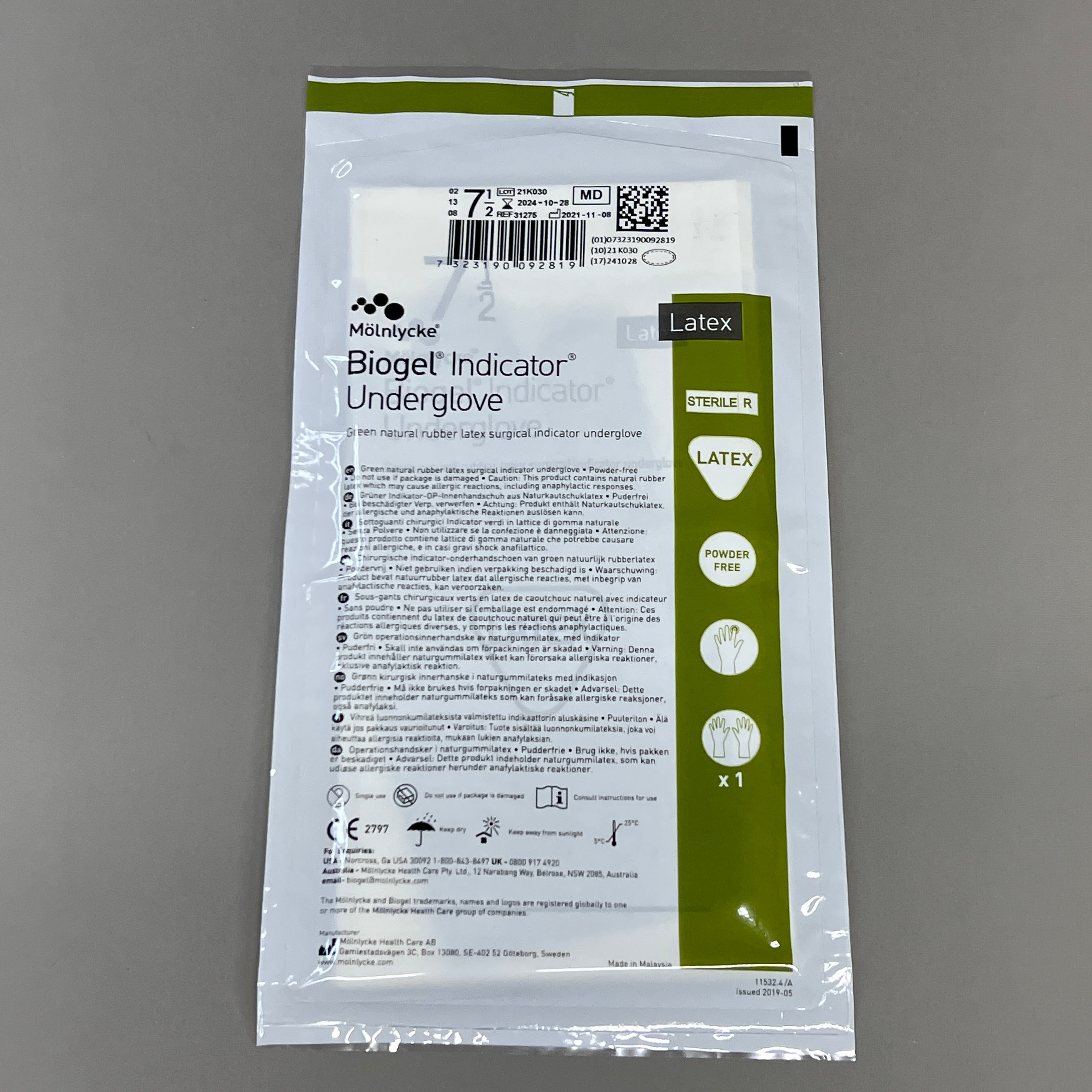MOLNLYCKE Biogel M Latex Surgical Gloves Enhanced Grip SZ 7.5 Straw Yellow 50 Pairs 30575 (New)