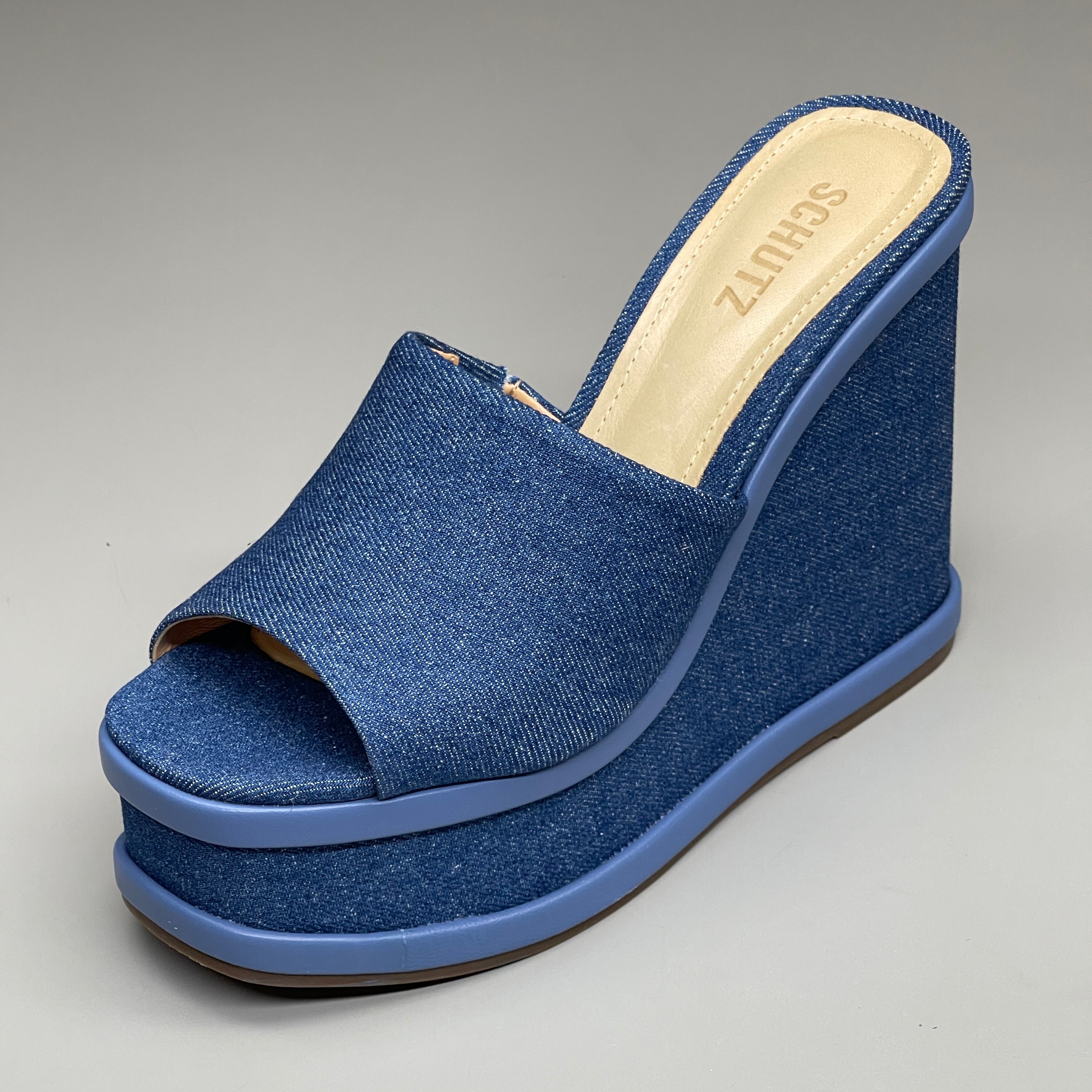 SCHUTZ Dalle Denim Women's Wedge Sandal Blue Platform Shoe Sz 7B (New)