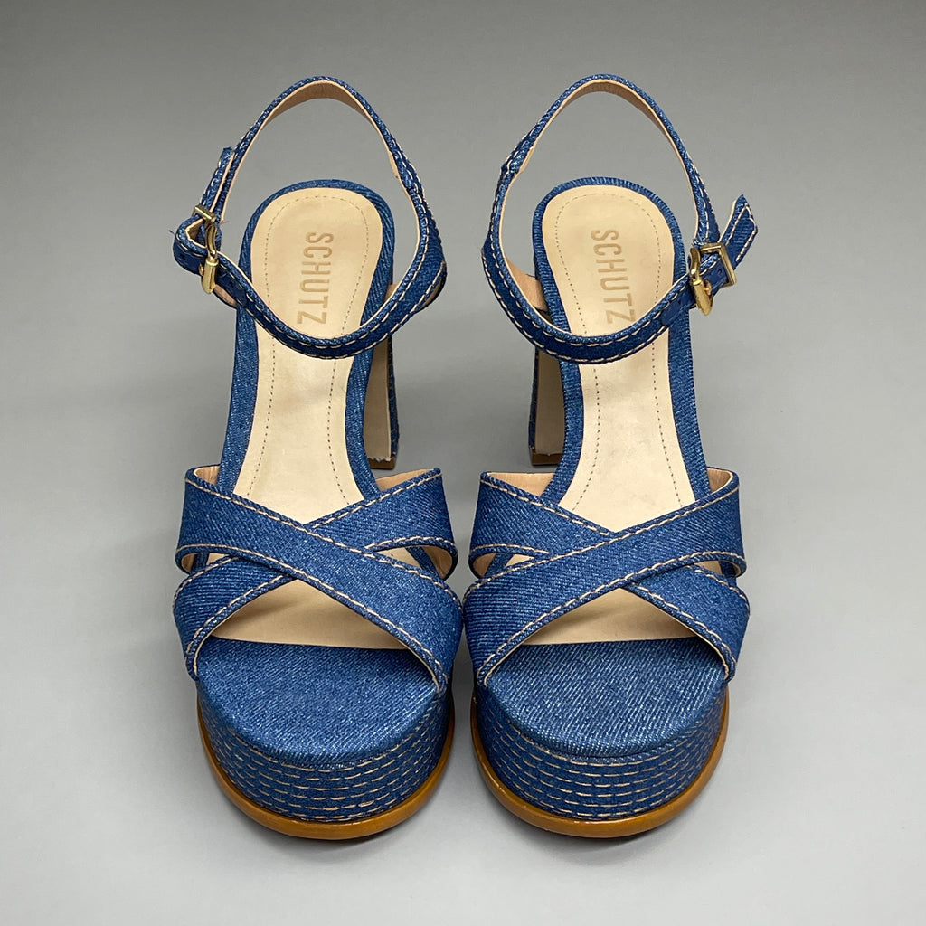 SCHUTZ Keefa Casual Denim Women's 4" Heeled Sandal Platform Blue Sz 6B (New)