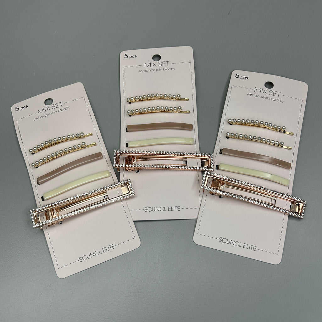 SCUNCI 3-PACK! Romance Is In Bloom Mix Set Bobby Pins 5-Pieces (New)
