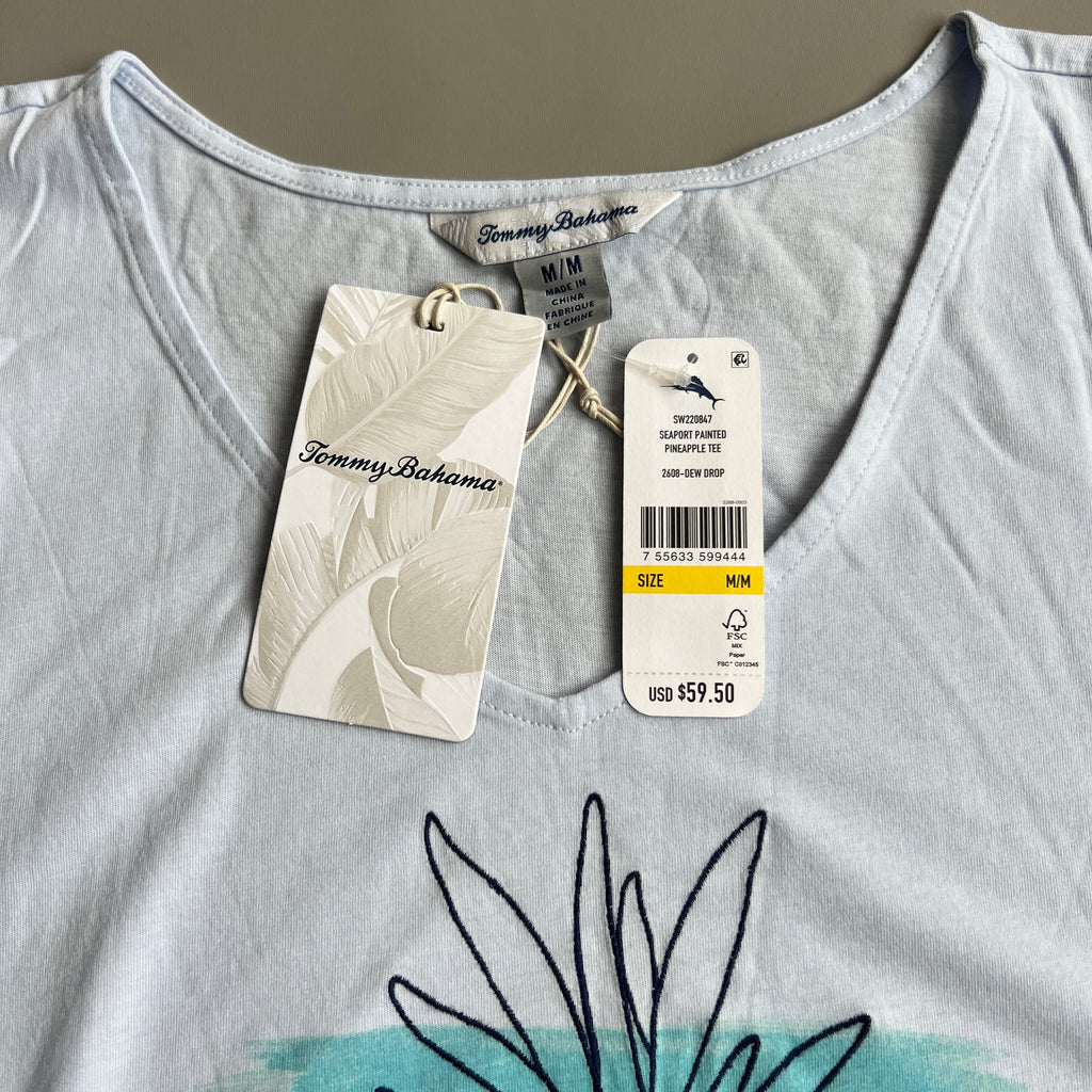 TOMMY BAHAMA Women's Seaport Painted Pineapple Tee T-shirt Dew Drop Size M (New)