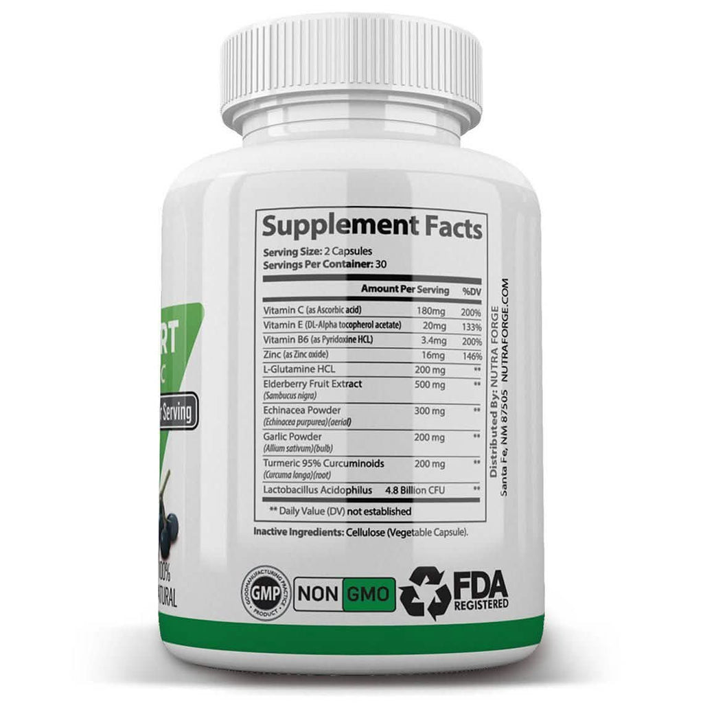 Immune Support Supplement with Elderberry, Vitamin C, Echinacea, Zinc, Garlic, Turmeric 1600mg NON GMO, GMP