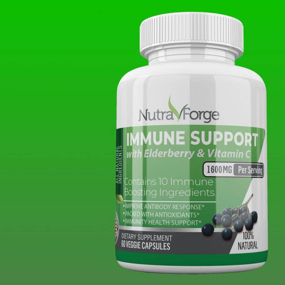 Immune Support Supplement with Elderberry, Vitamin C, Echinacea, Zinc, Garlic, Turmeric 1600mg NON GMO, GMP
