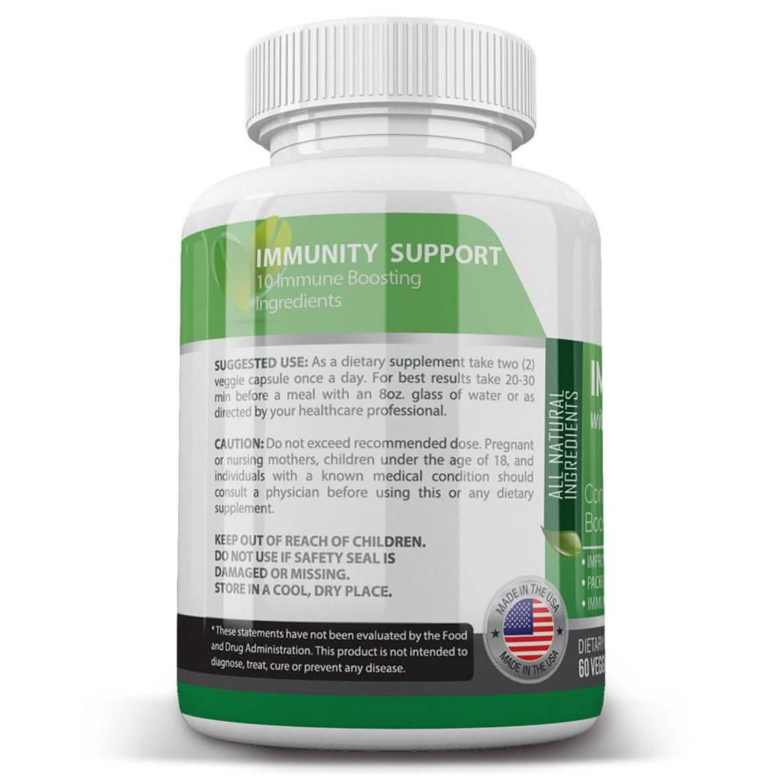 Immune Support Supplement with Elderberry, Vitamin C, Echinacea, Zinc, Garlic, Turmeric 1600mg NON GMO, GMP