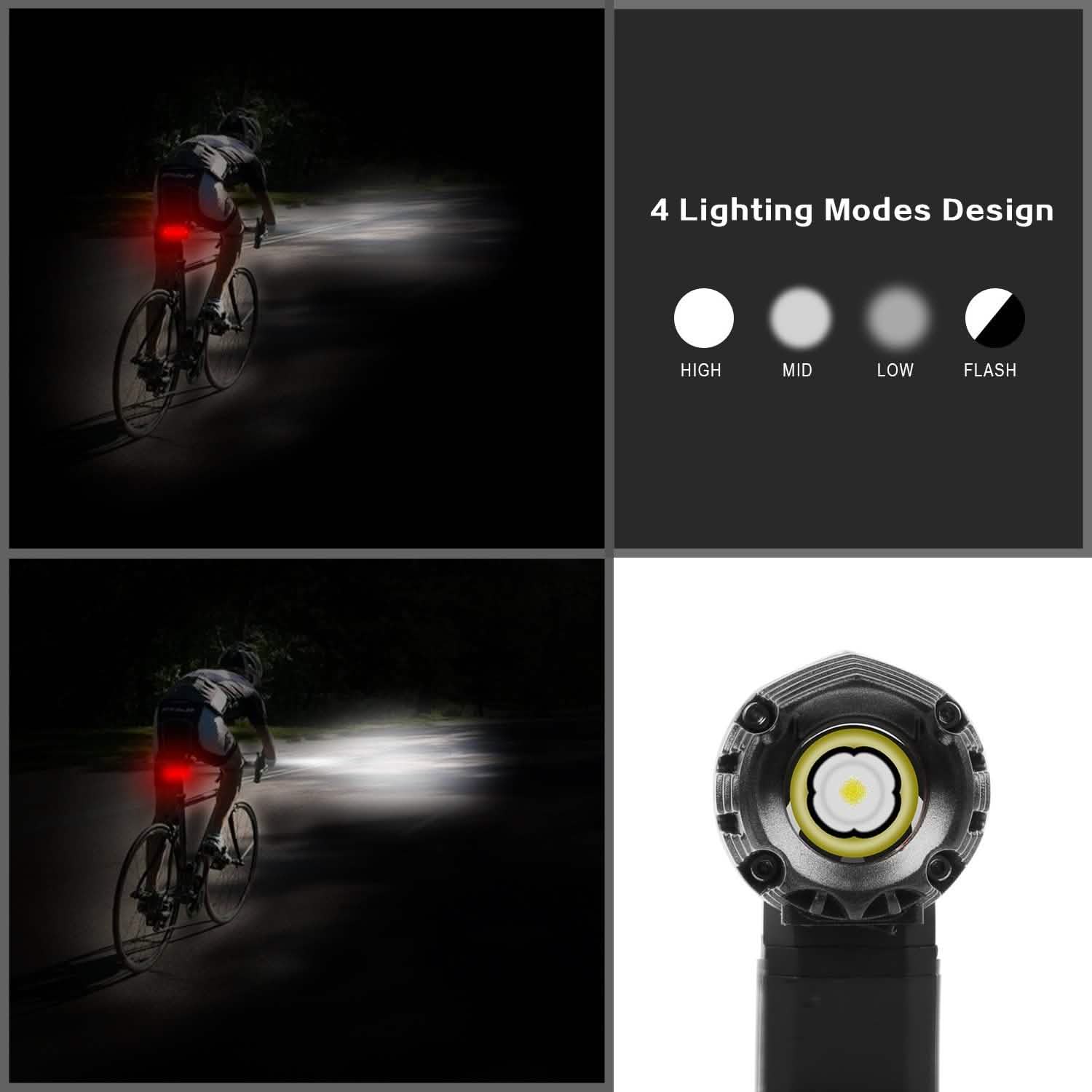 iMounTEK Bike Front Flashlight IPX4 Water-Resistant with Tail Warning/Safety LED Lamp