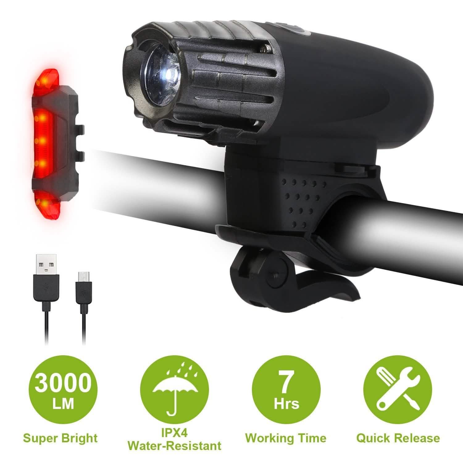 iMounTEK Bike Front Flashlight IPX4 Water-Resistant with Tail Warning/Safety LED Lamp