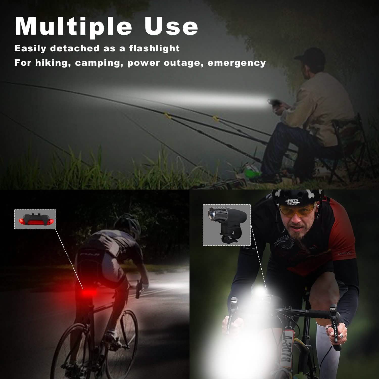 iMounTEK Bike Front Flashlight IPX4 Water-Resistant with Tail Warning/Safety LED Lamp