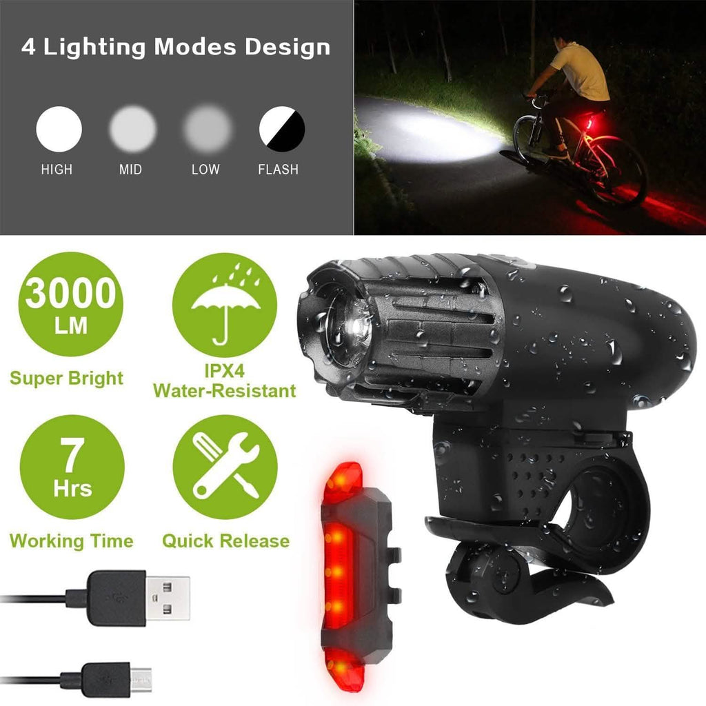 iMounTEK Bike Front Flashlight IPX4 Water-Resistant with Tail Warning/Safety LED Lamp