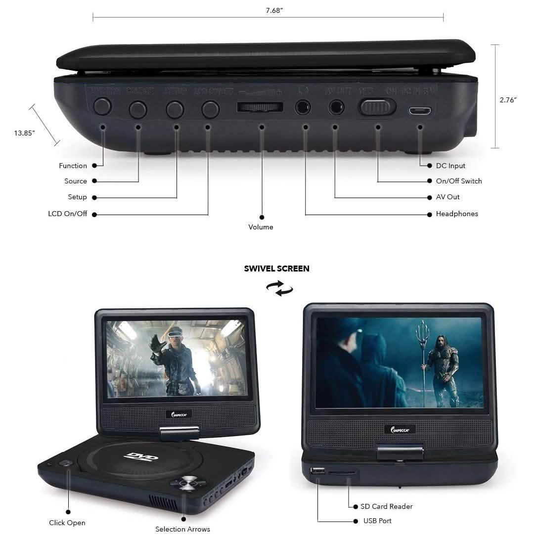 Impecca Portable DVD Player Swivel Screen
