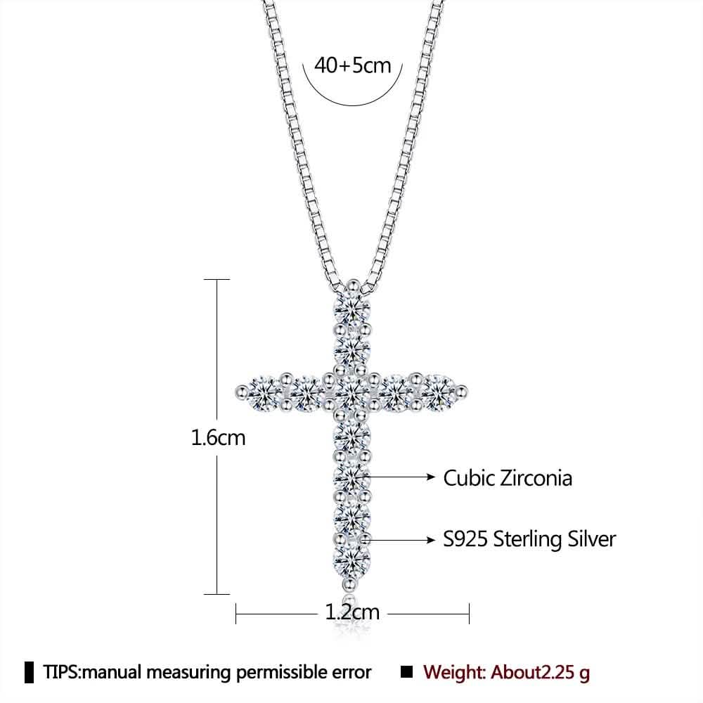 INALIS - 925 Sterling Silver Classic Cross Cubic Zirconia Necklace