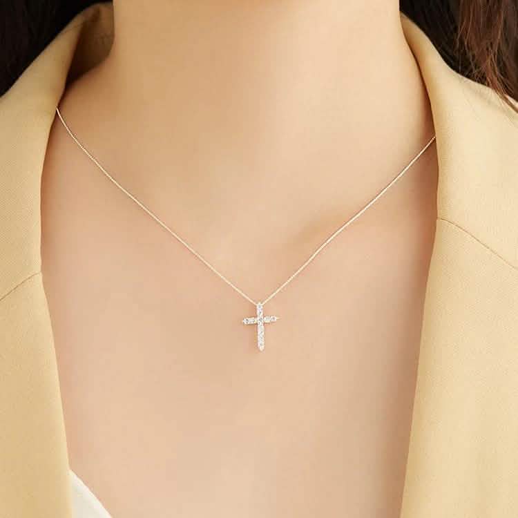 INALIS - 925 Sterling Silver Classic Cross Cubic Zirconia Necklace