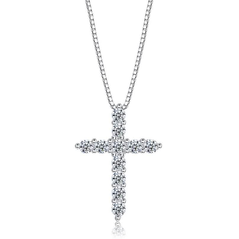 INALIS - 925 Sterling Silver Classic Cross Cubic Zirconia Necklace
