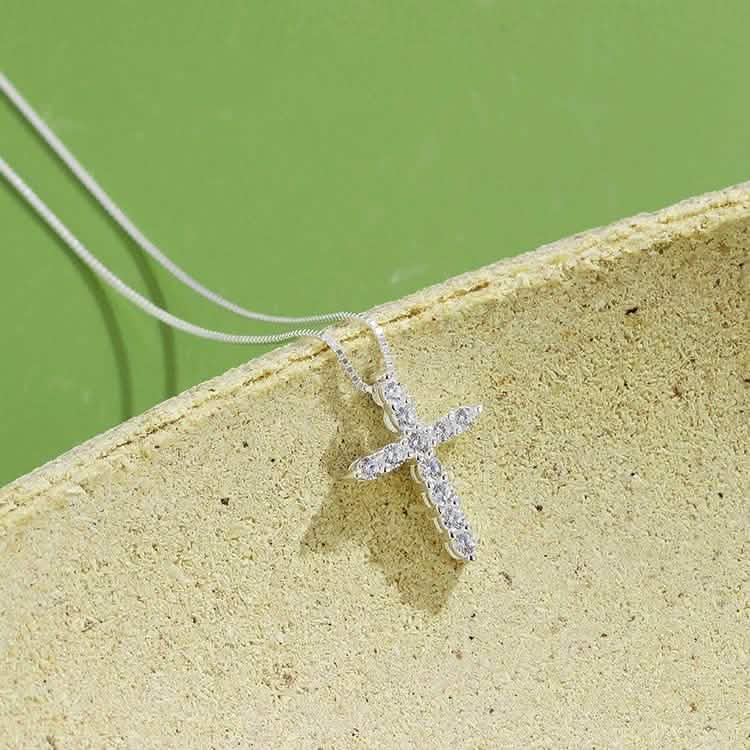 INALIS - 925 Sterling Silver Classic Cross Cubic Zirconia Necklace